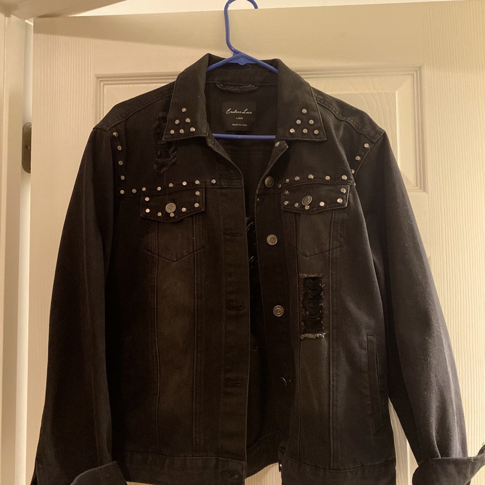 Black distressed denim jacket